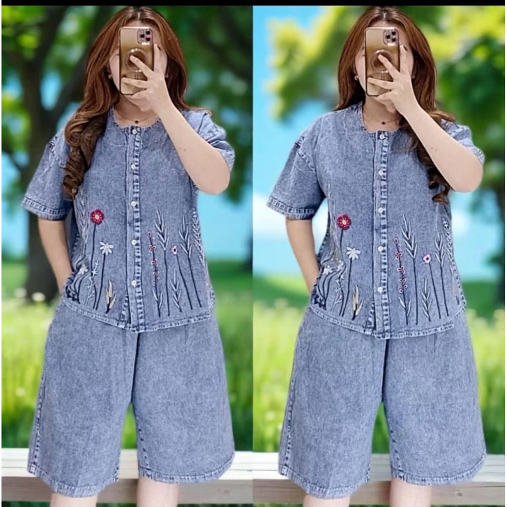 MJ SETELAN WANITA PENDEK JEANS PREMIUM LD110