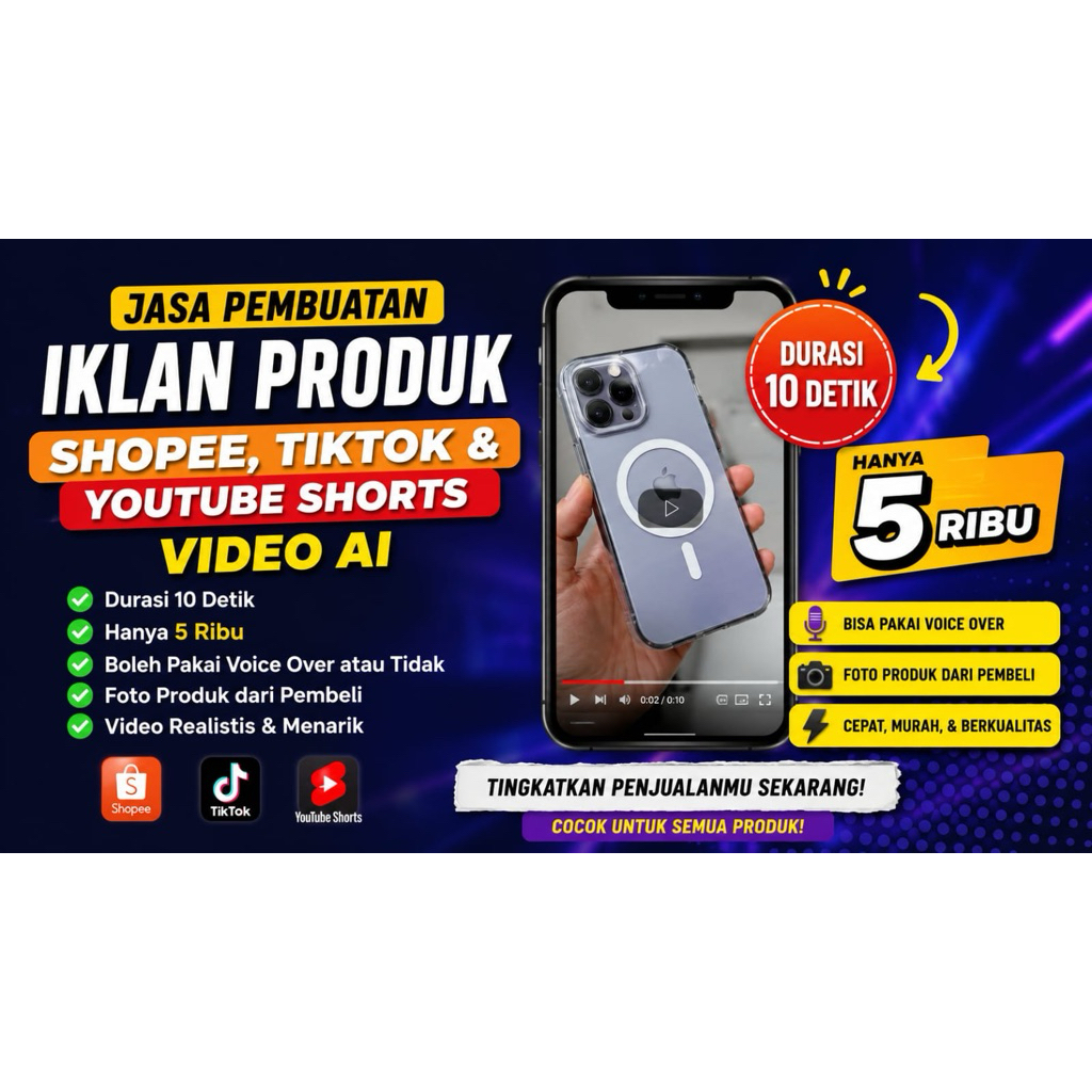 Jasa Video AI Promosi Produk Shopee TikTok YouTube Shorts 10 Detik | Iklan Produk AI Murah 5 Ribu