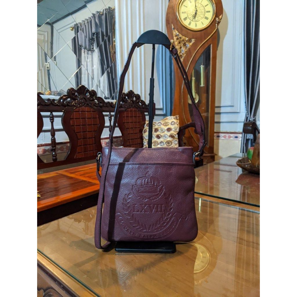 Tas vintage Lauren Ralph Lauren by Polo Ralph Lauren Leather Embossed LXVII Crown Sling Bag Purse Ox