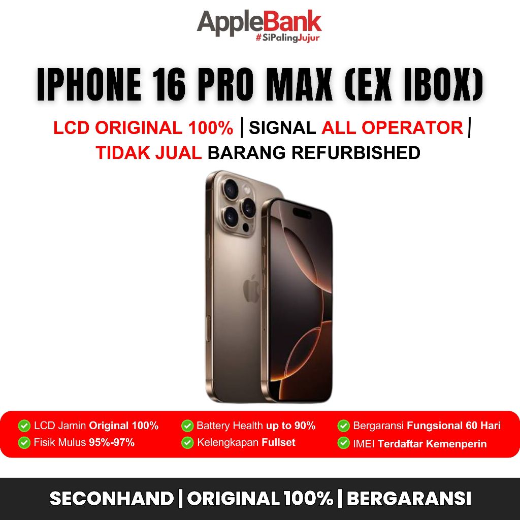 iPhone 16 Pro Max 256GB Garansi 60 Hari | Mulus | Fullset | Original 100% | No Rekondisi | Ex iBox