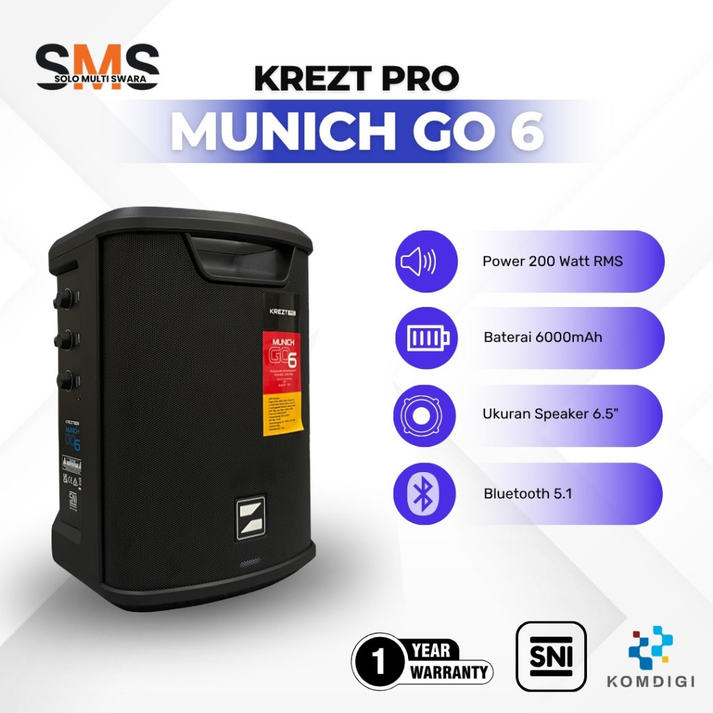 KREZT PRO Munich GO6 Speaker Portable Bluetooth 6.5 Inch Baterai Rechargeable 6000mAh Karaoke DSP 20