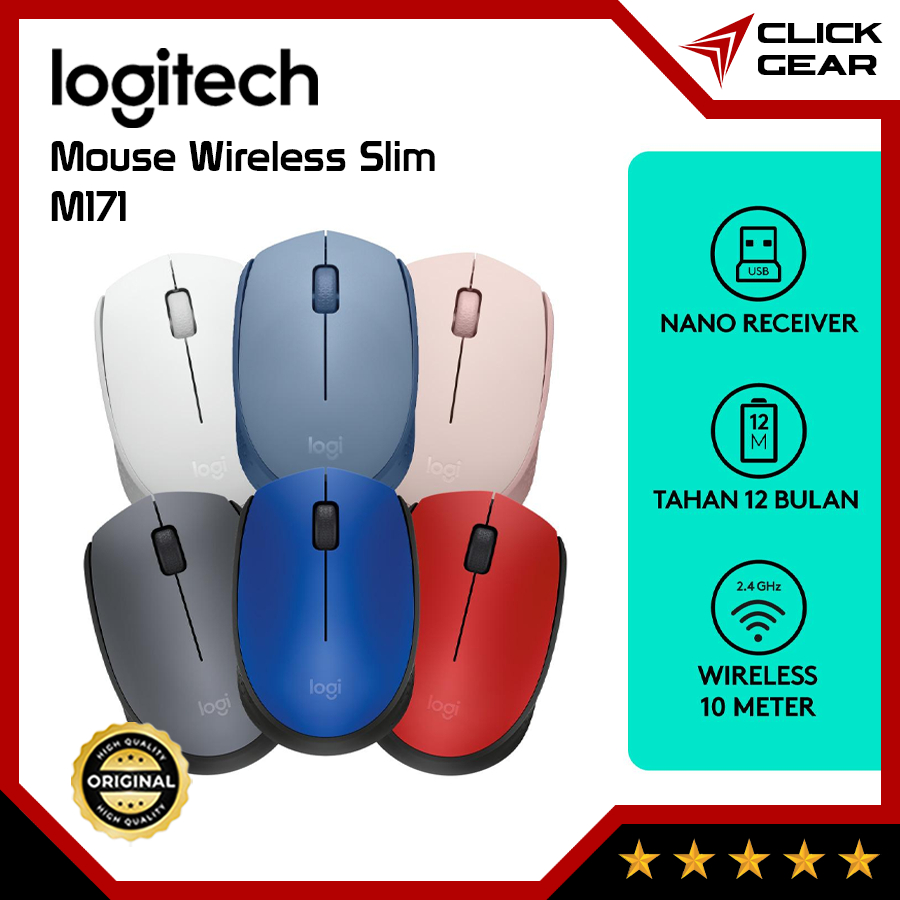 LOGITECH M171 - Mouse Wireless 2.4G USB Nano Receiver Dongle Komputer PC Laptop MacBook Windows Offi