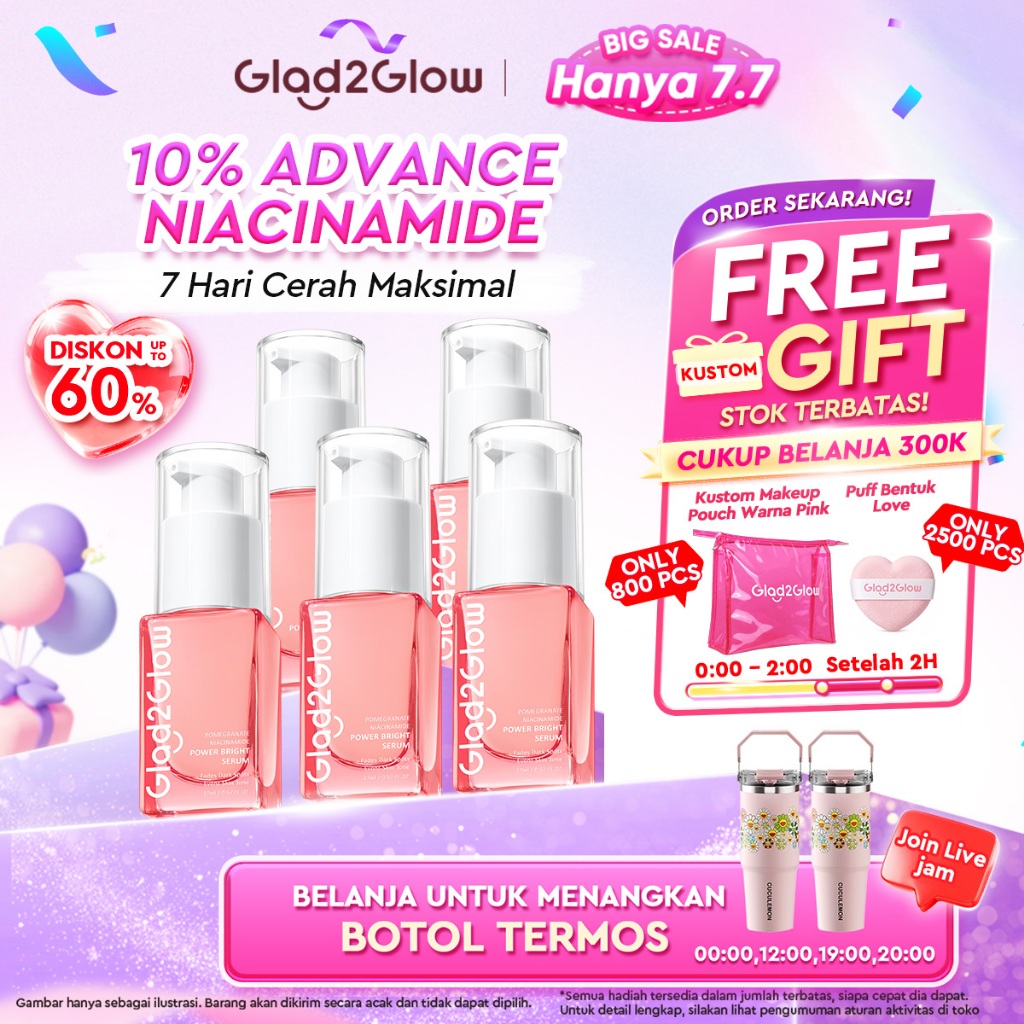 Glad2Glow Pomegranate Niacinamide Power Bright Serum  Mencerahkan Wajah Pemutih Wajah  Serum Glowing