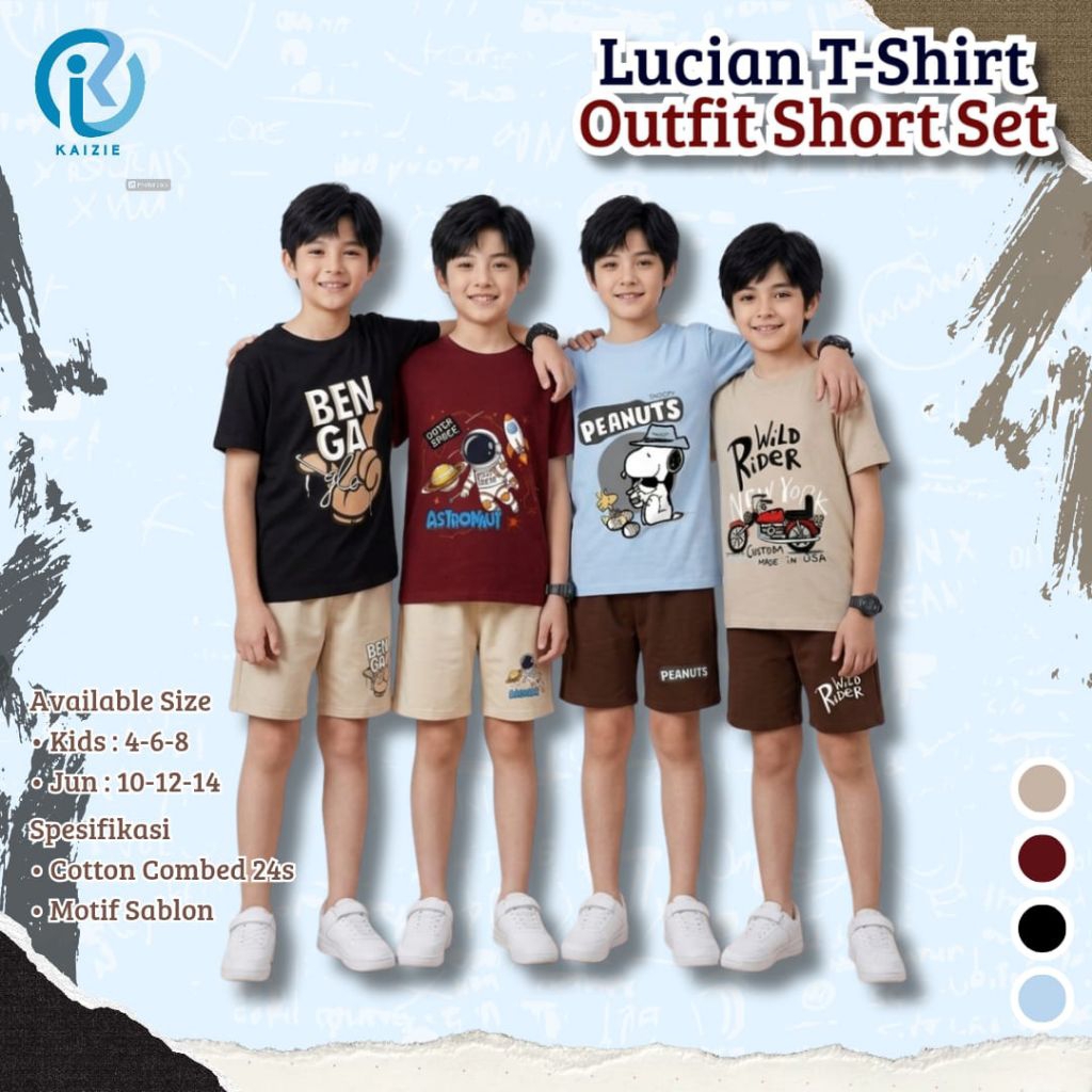 PO‼️setelan anak cowok Lucian Tshirt Outfit Short Set By Kaizie 4-14y