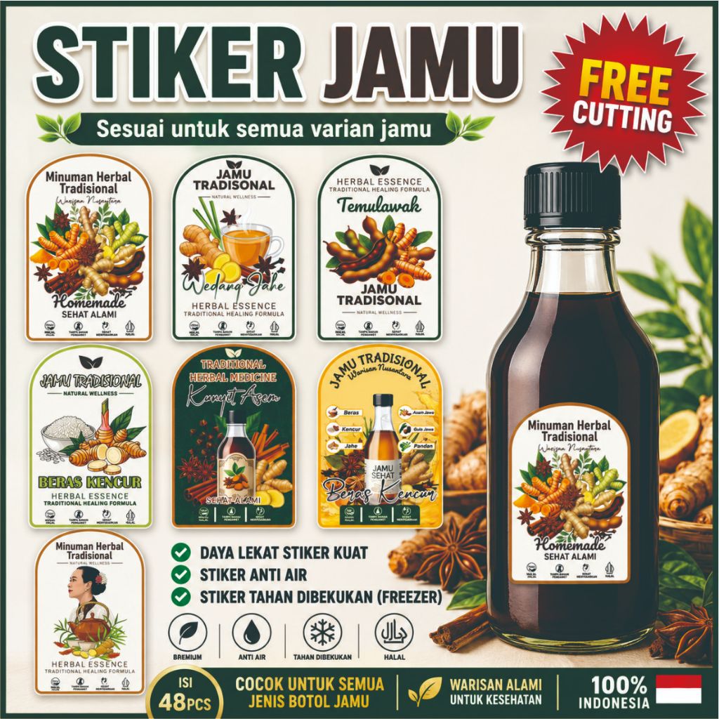 Stiker Label Kemasan | Stiker Minuman Tradisional Jamu | Stiker Jamu