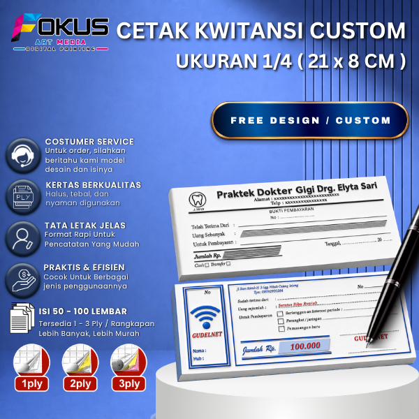 Kwitansi Custom 1/4 custom kwitansi sekolah, kwitansi pembayaran / gratis design dan logo - Fokus Ar
