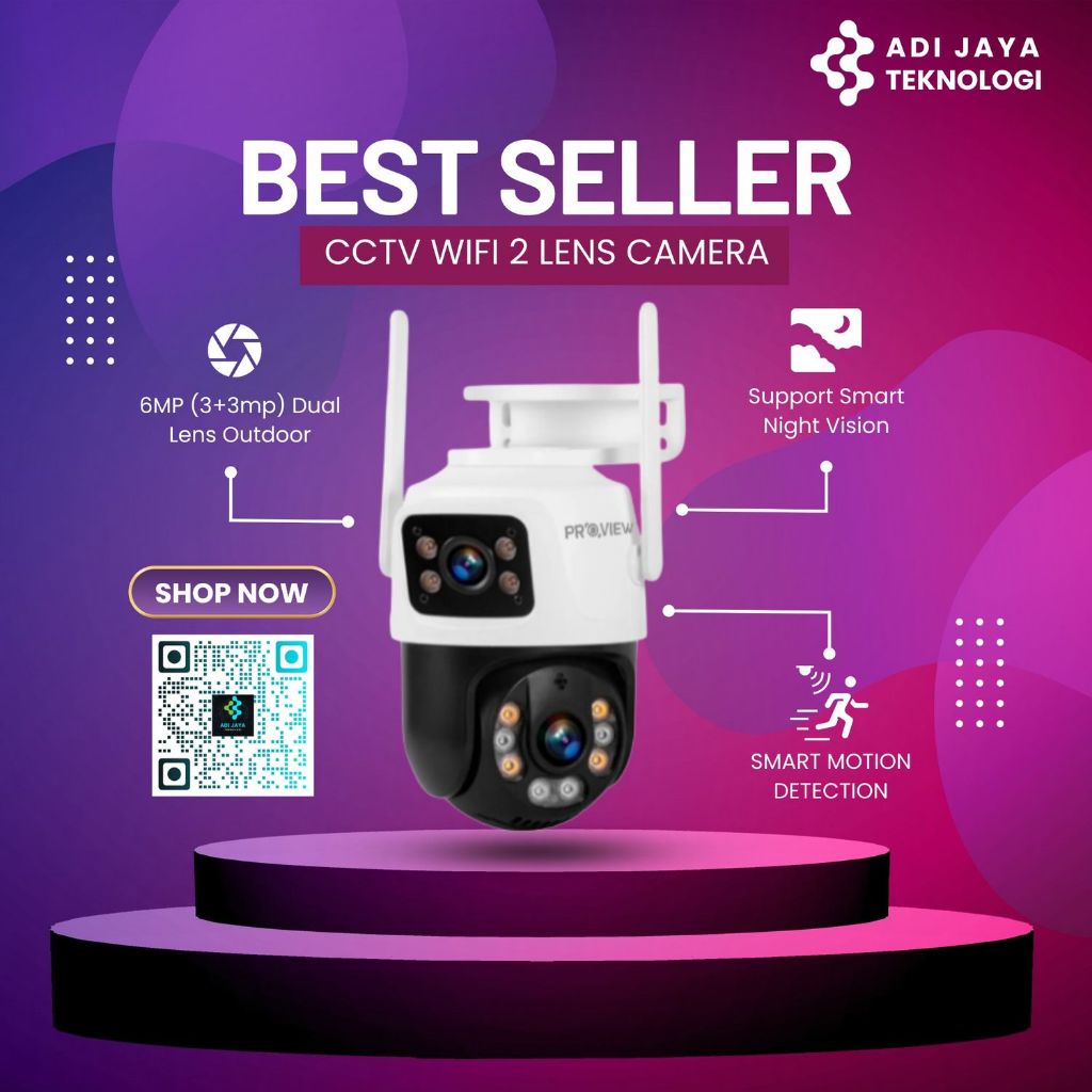 CCTV WiFi Outdoor Proview 2 Lensa 6MP Dual Lens PTZ Kamera Wireless Auto Tracking Full Color Night V