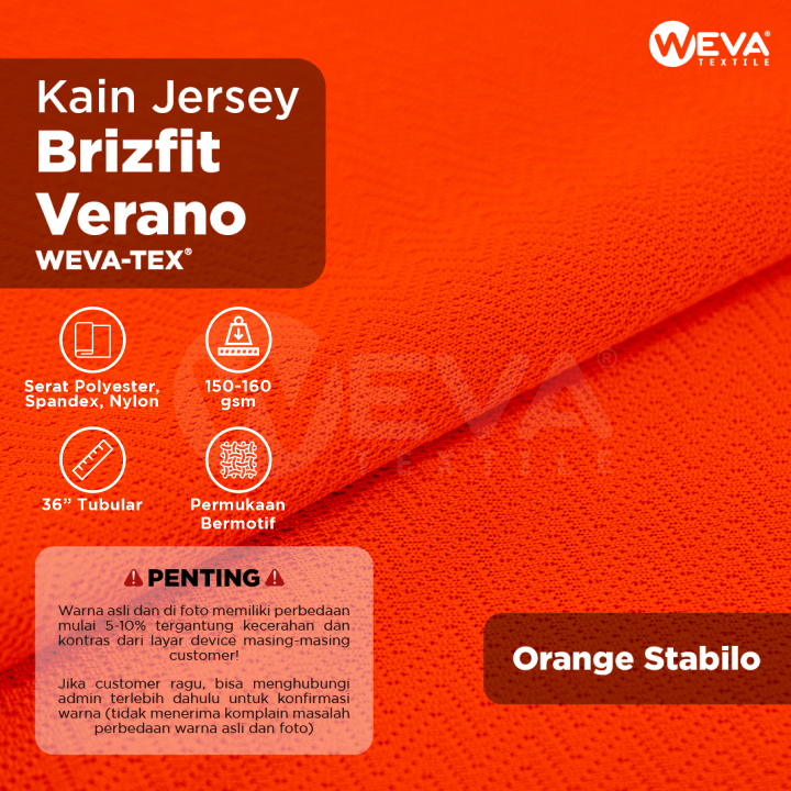 BRIZFIT VERANO Bahan Kain Jersey Dryfit Milano Orange Stabilo 25 - Kain Brizfit Activewear Weva Text