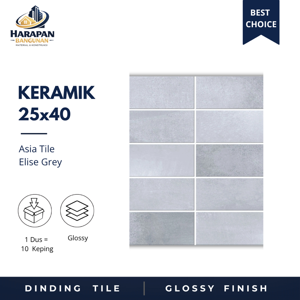 Keramik Dinding Kamar Mandi 25x40  Asia Tile Elise Grey Keramik Glossy 25 x 40