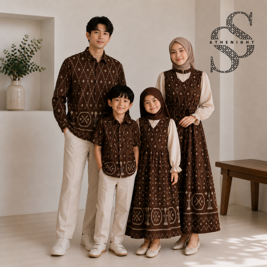 SS.ATHENIGHT | ARUNA SERIES SET COUPLE TENUN - DRESS & KEMEJA - MAHOGANY