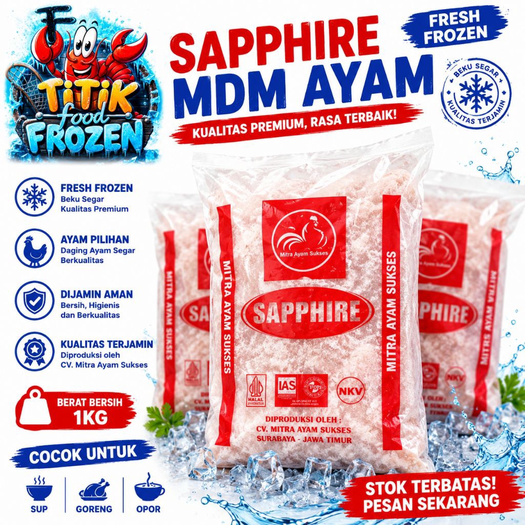 Titik Frozen | Sapphire MDM Ayam 1Kg Frozen Mechanically Deboned Meat Ayam Premium Cocok Nugget Baks