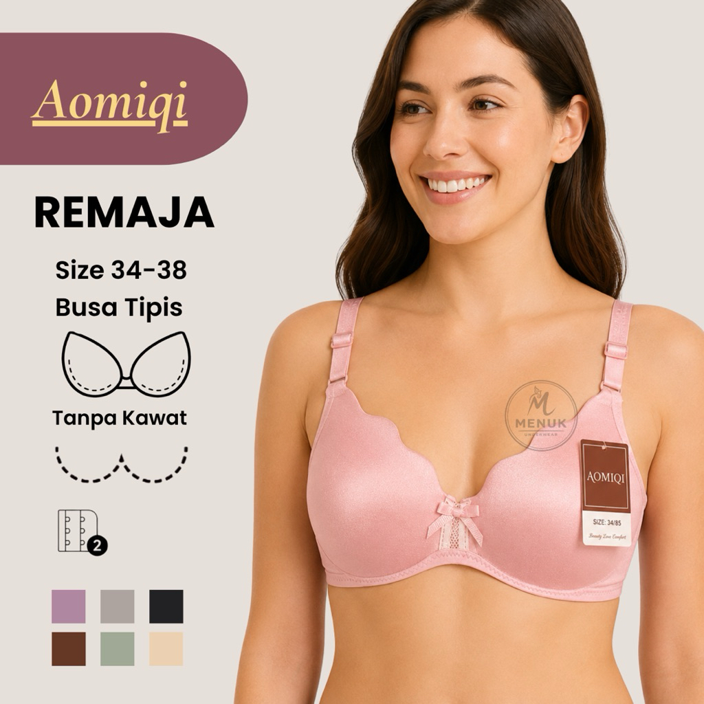 BH BRA BUSA REMAJA POLOS MERK AOMIQI CUP A (KECIL) BUSA TIPIS TANPA KAWAT KAIT2 SIZE 34 36 38