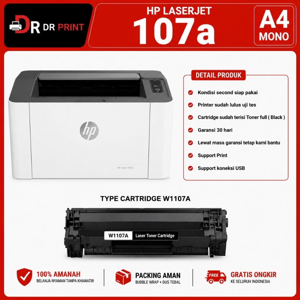 HP LaserJet 107a Second Printer Murah Normal Siap Pakai