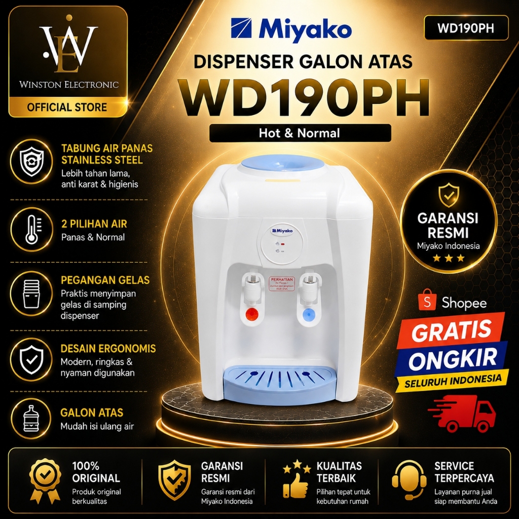 DISPENSER MIYAKO  GALON ATAS WD190PH/WD-190PH/WD 190PH/MIYAKO DISPENSER GALON ORIGINAL BERGARANSI