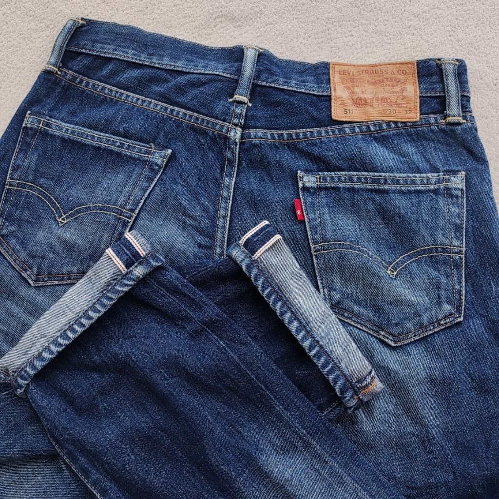 Levis 511 Selvedge Redline Blue Jeans Honeycomb Fade