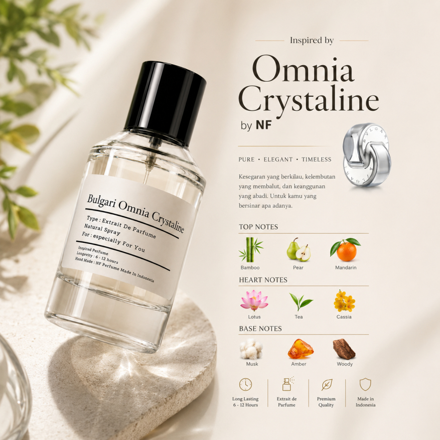 BULGARI OMNIA CRYSTALINE | Parfum Wanita Tahan Lama Fresh Sexy By NF  Minyak Wangi 24 Jam Original