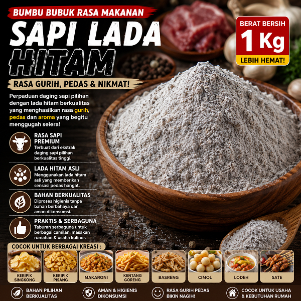 Bumbu Bubuk Rasa Makanan Sapi Lada Hitam 1Kg Kebutuhan Memasak Bumbu Tabur Aneka Rasa Kiloan Perleng