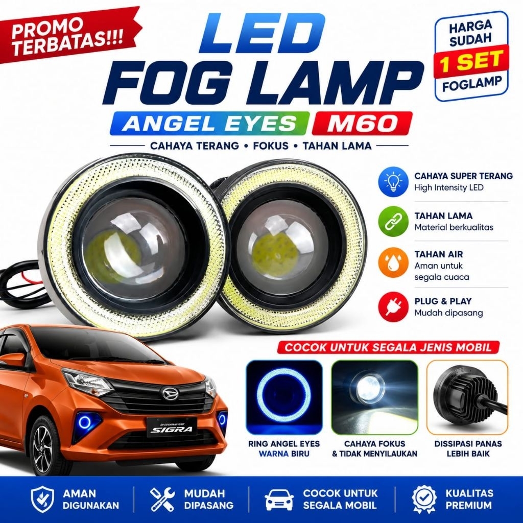 Lampu Fog Lamp 89MM Angel Eyes Toyota Agya Ayla Avanza Xenia LED Projector