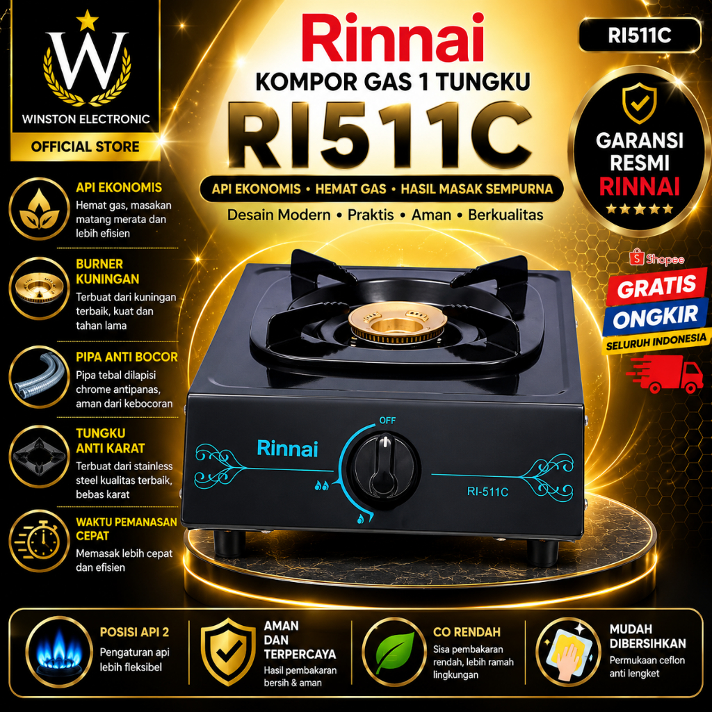 RINNAI KOMPOR GAS 1 TUNGKU RI 511 C Kompor Gas 511 c/RI511C/RI511 C/RI 511C/RI-511C/ORIGINAL GARANSI