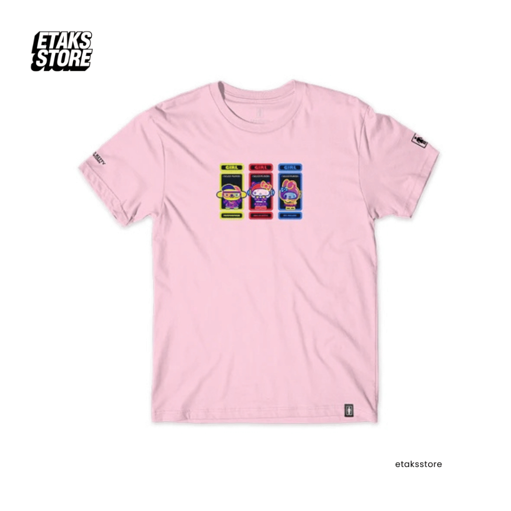 Kaos Girl Skateboards x Sanrio Arcade Player Light Pink| Skateboard Tshirt | Import USA | Original R