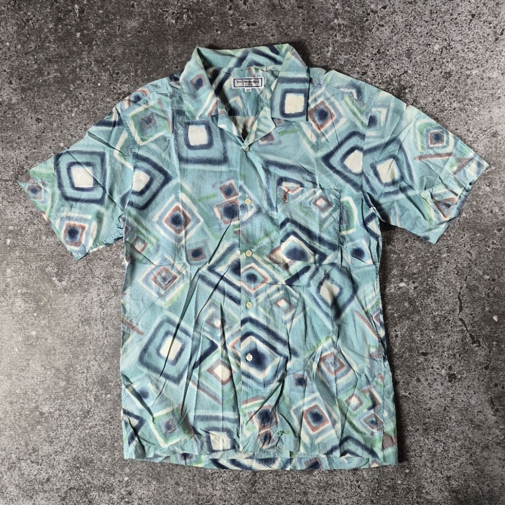Vintage Yves Saint Laurent YSL Open Collar Short Sleeve Shirt Authentic 100%