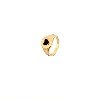 Cincin Hati Emas Hitam MinimalisCincin Wanita Pria Desain Hati Hollow