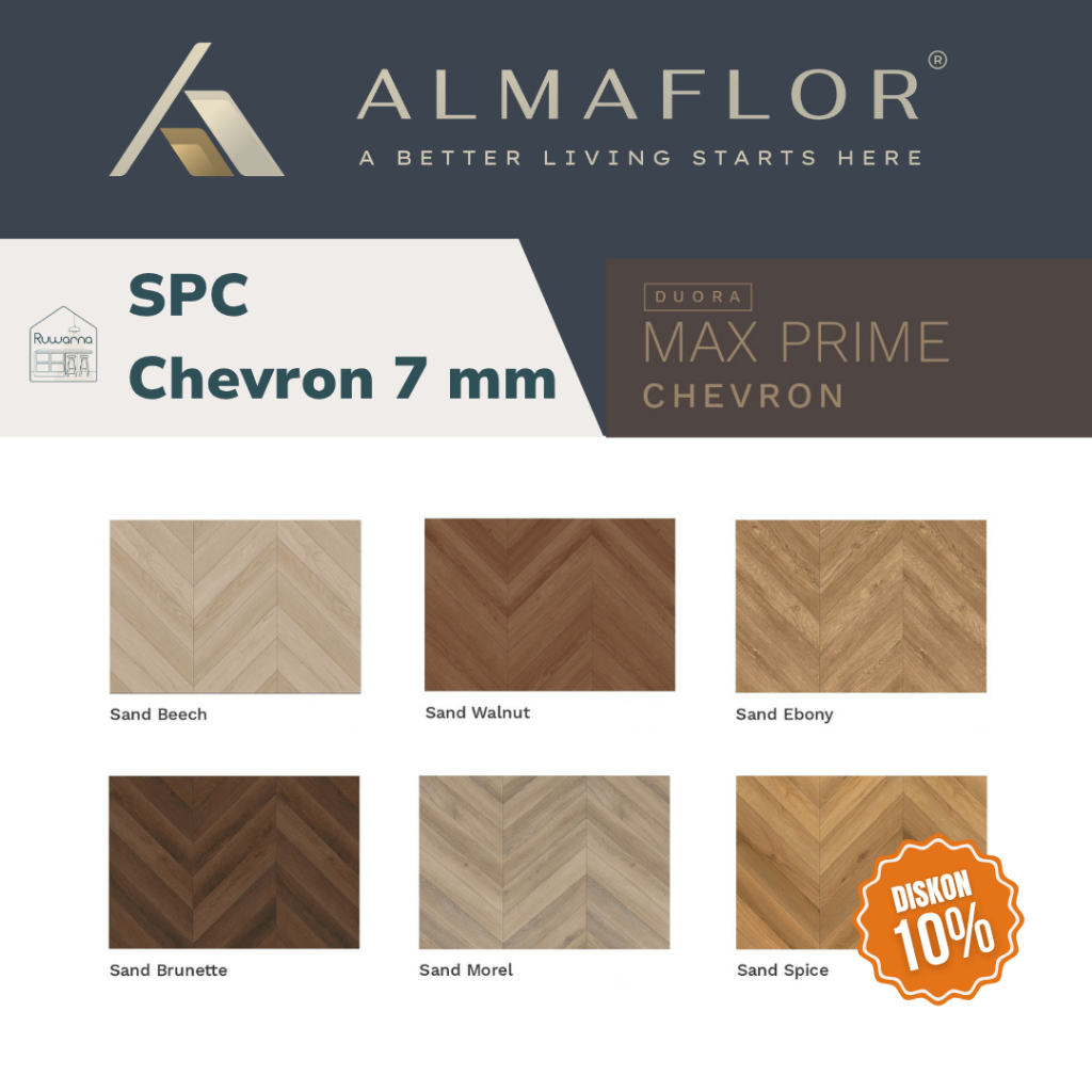Lantai SPC Chevron ALMAFLOR 7 mm Duora Max Prime