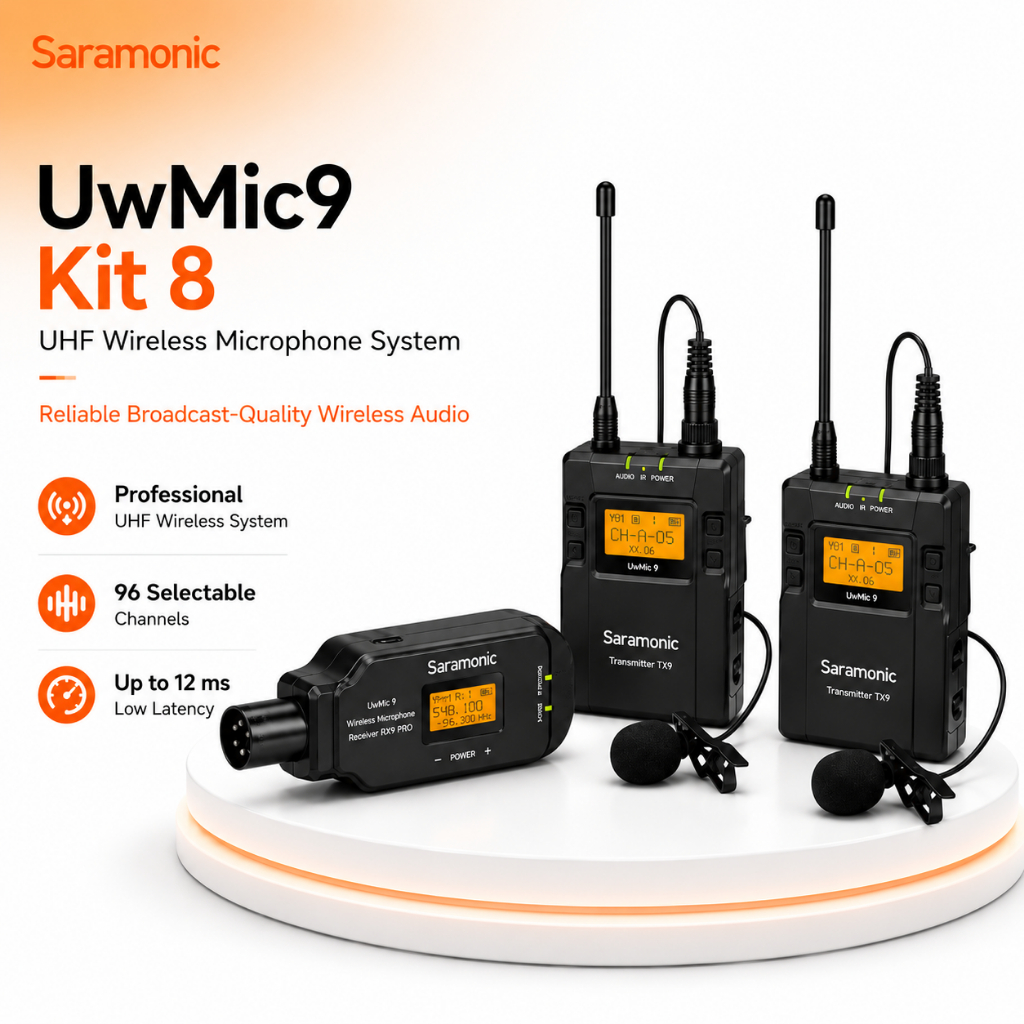 Saramonic UwMic9 Kit 8 UHF Wireless Microphone System untuk HP Kamera Vlog Live