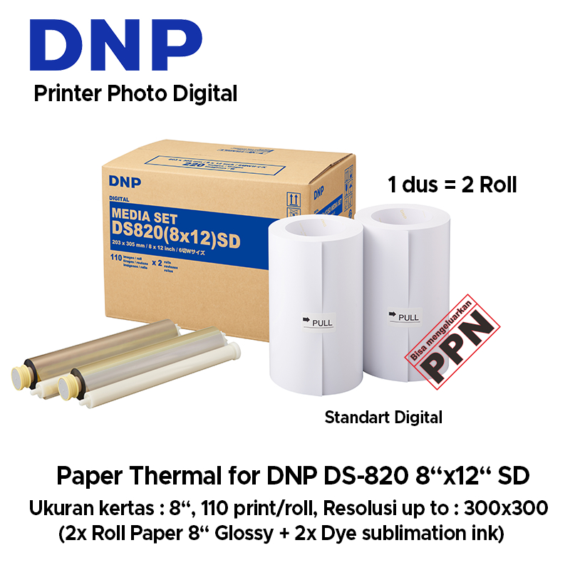 DNP Paper + Ink DS-820 : 8"x12" SD, 2 roll/ 1 dus