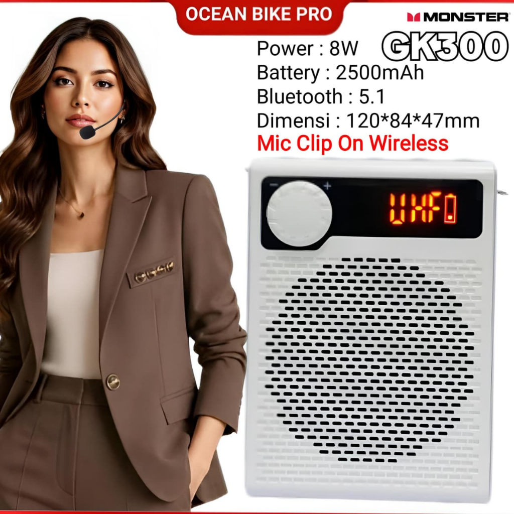 OCEANBIKEPRO Speaker Bluetooth Megaphone Pinggang Pengeras Suara Gk300 Mic Clip On Wireless