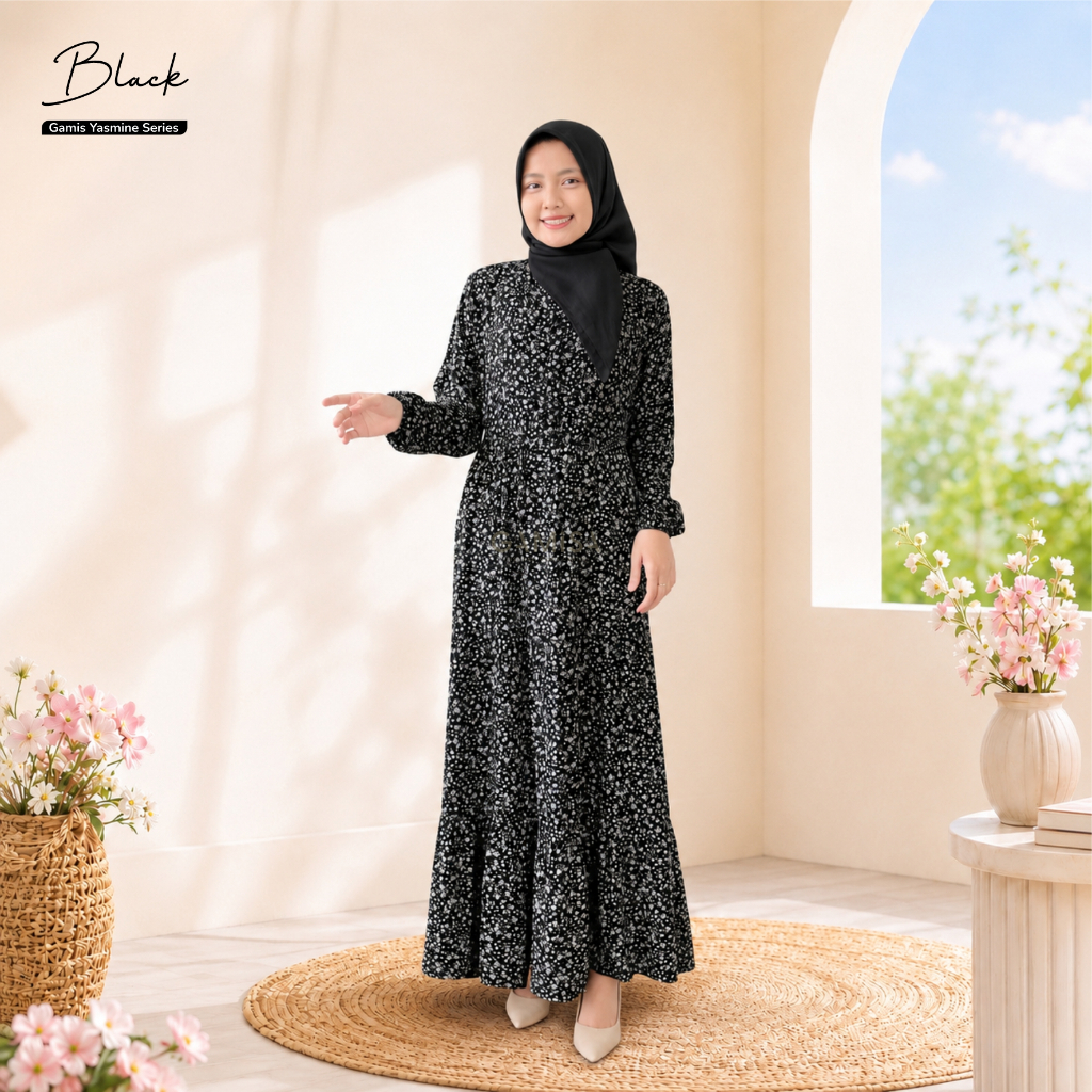 CUCI GUDANG PROMO TERBARU GAMIS DEWASA MOTIF YASMINE SERIES BY GAMISA.ID - BAHAN RAYON VISCOSE GAMIS