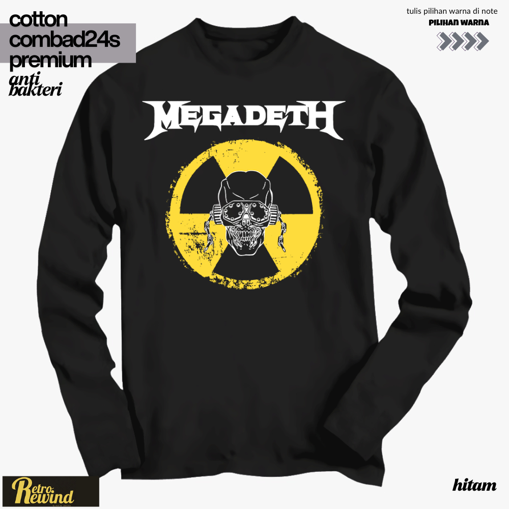 Kaos Tangan Panjang Band Megadeth Kaos Lengan Panjang Kaos LongSleeve Musik Rock Cotton Combed 24s P