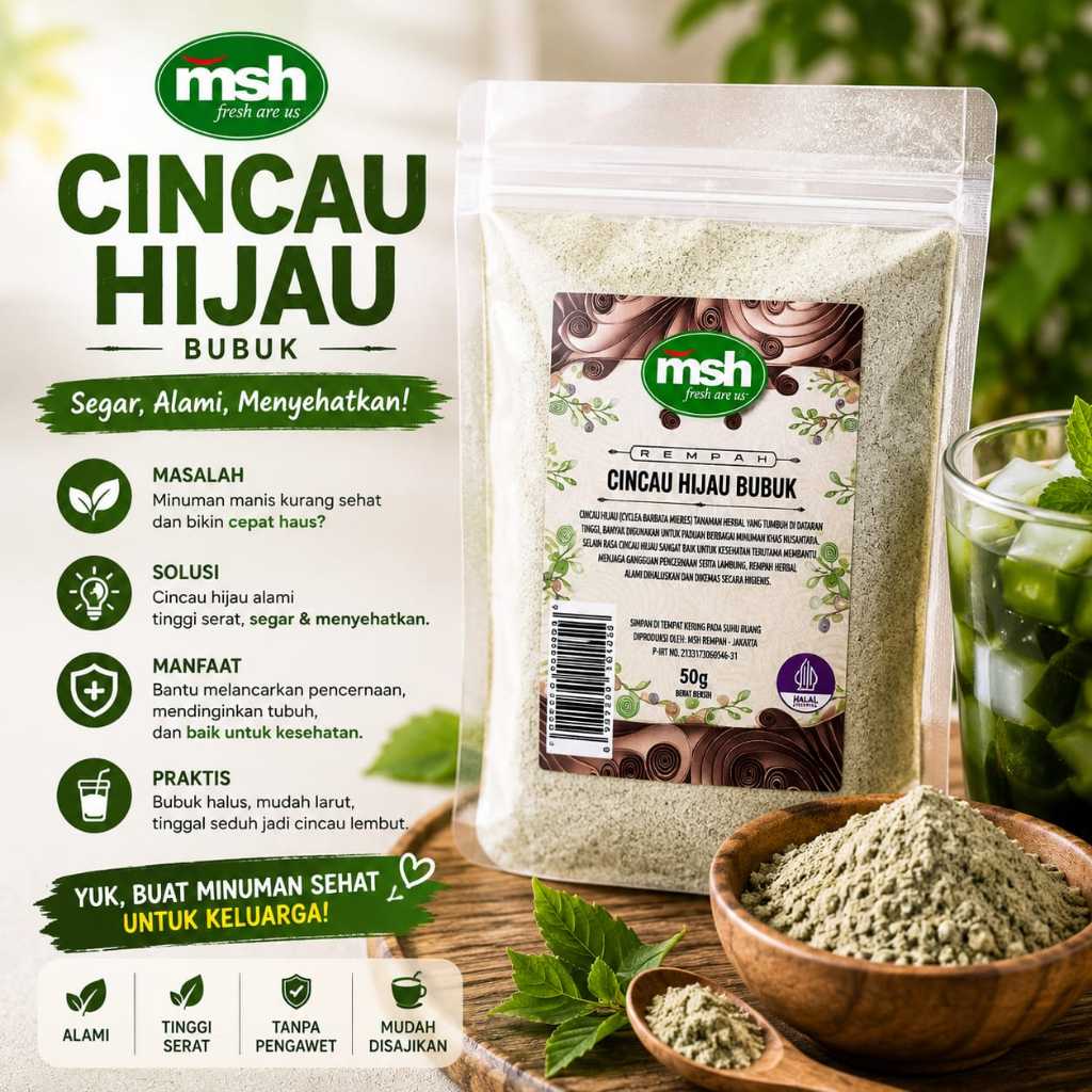 Cincau Hijau Bubuk 50gr , Cincau Hijau Bubuk Murni , Cincau Hijau Bubuk Alami