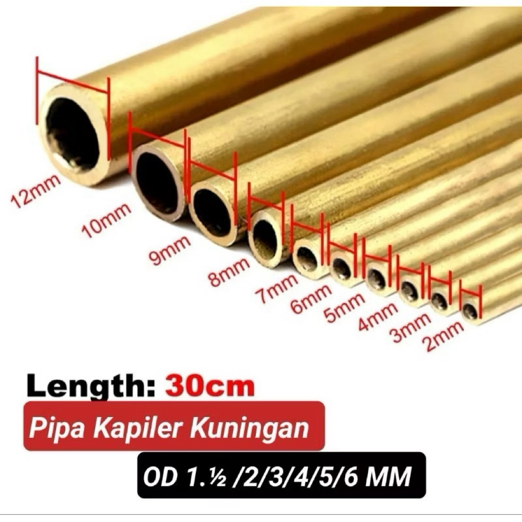 Pipa Kuningan / Pipa Kapiler Kuningan OD 1.5/2/3/4/5/6MM Panjang 30CM