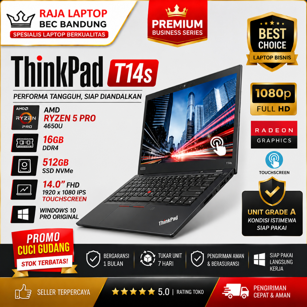 Laptop Lenovo Thinkpad T14 T14S Ryzen 5 Pro 16GB 512GB SSD 14" FHD Windows 10 Pro