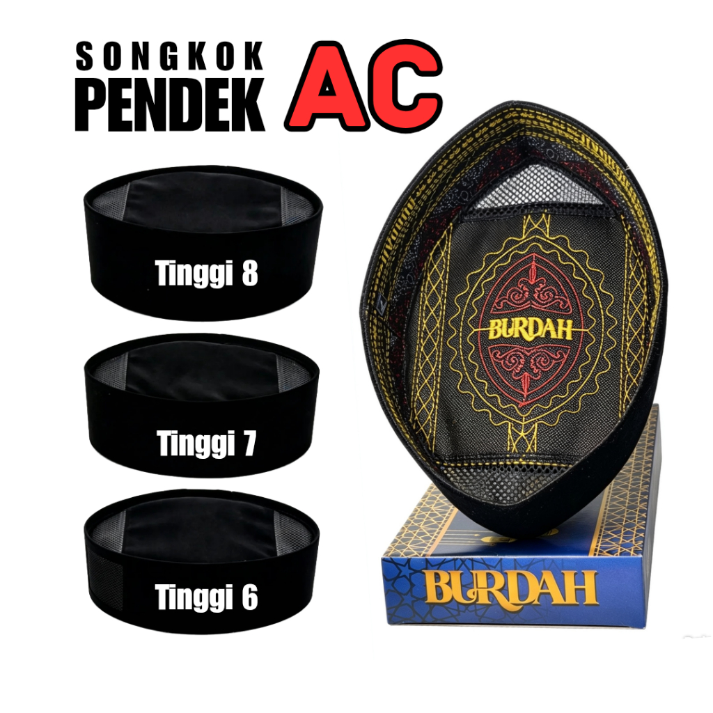 Peci Songkok Kopiah Hitam AC  Pendek Tinggi 6,7,8 cm // Songkok Kopiah Pendek Hitam Polos AC