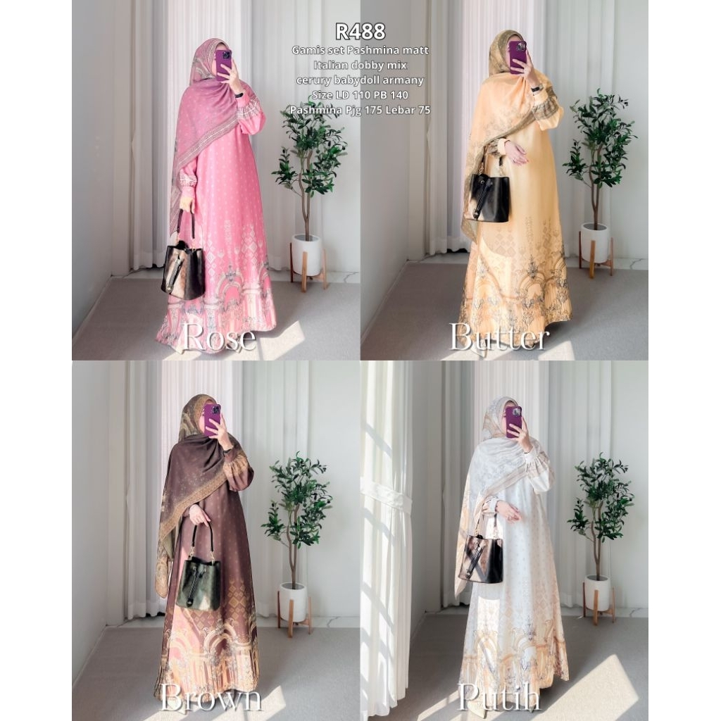 Ribyka R488 Gamis set pashmina Italian dobby mix cerury babydoll armany