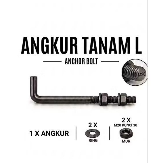 Baut Angkur L M19 (3/4") SET (2 Mur + 2 Ring)
