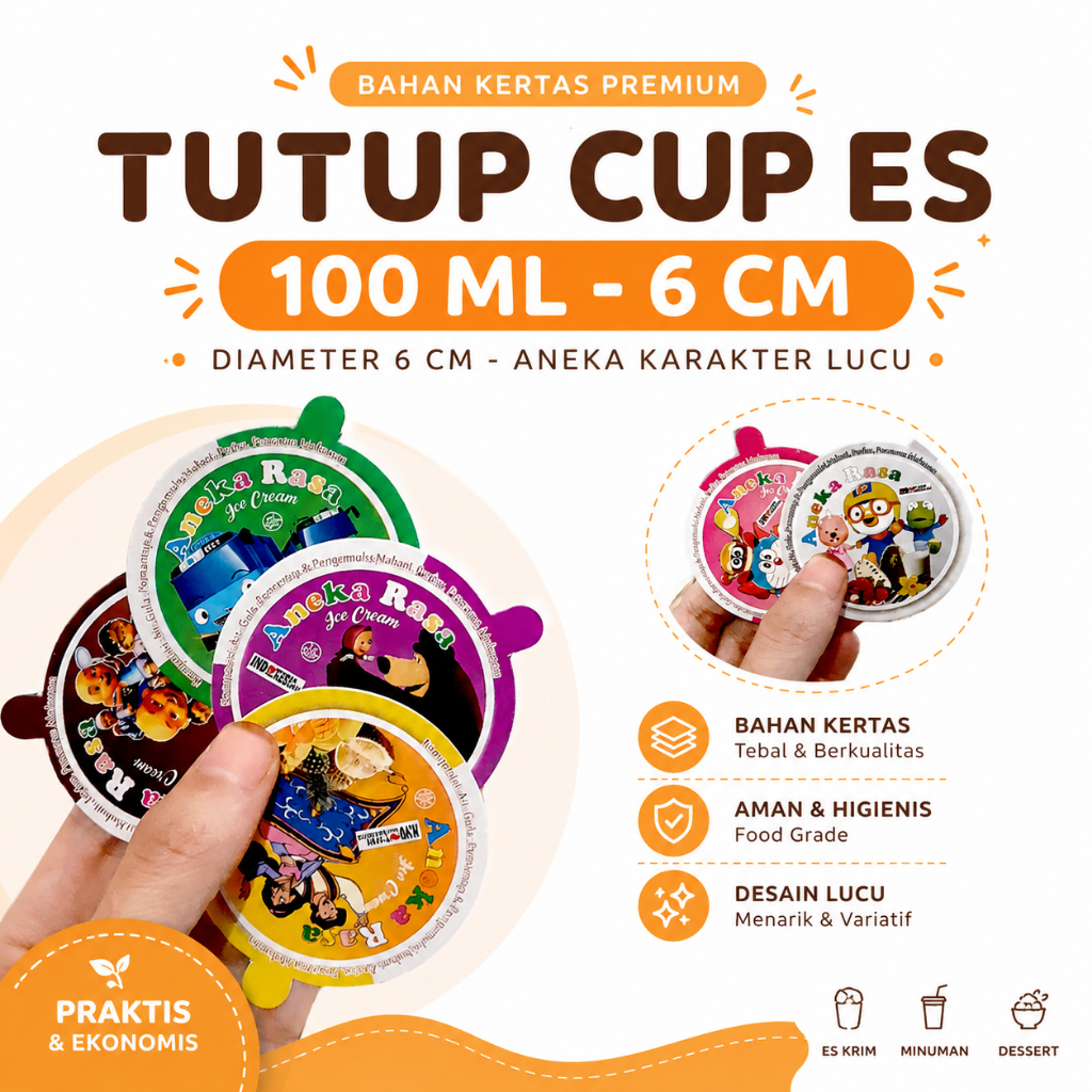 Tutup Es Krim Malang - Tutup Kertas Cup Es Krim -Jual Tutup Cup Es Cream -  Cup + Tutup Cup - Tutup