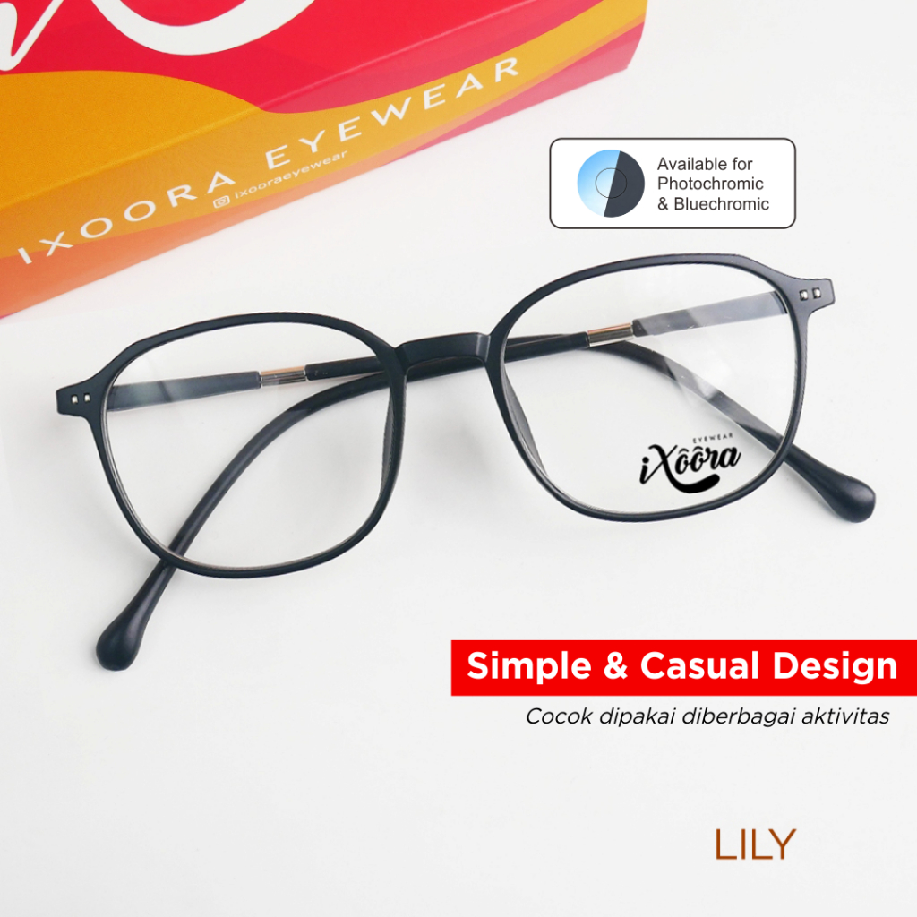 Ixoora Lily Frame Kacamata Wanita Minus Photocromic Photochromic Anti Radiasi Blueray Bluecromic
