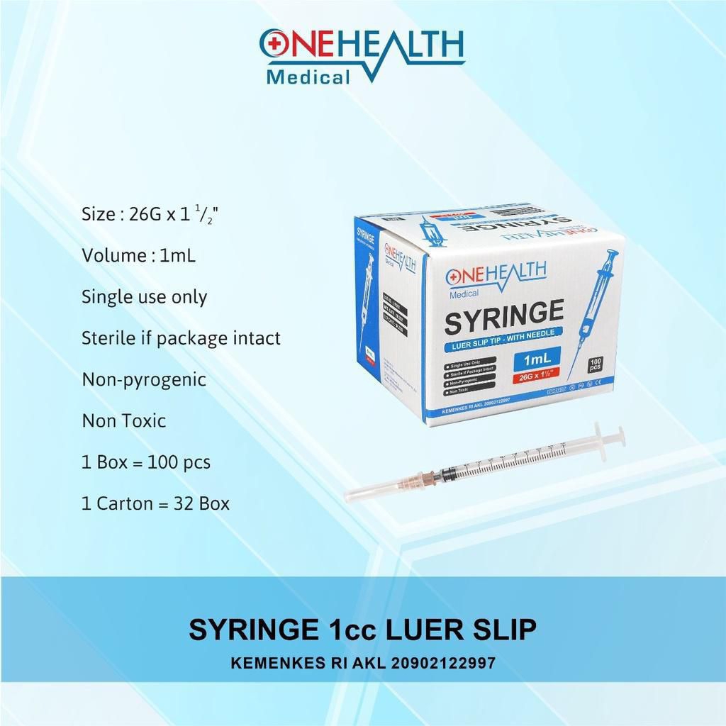 Syringe 1ml Onehealth Per Box isi 100 pcs / Spuit 1cc Onehealth