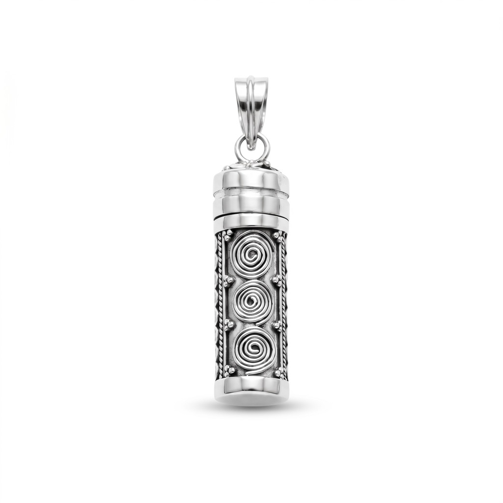 Liontin tabung perak 925 motif spiral | Pendant tube silver 925 spiral motif | Liontin perak tabung 