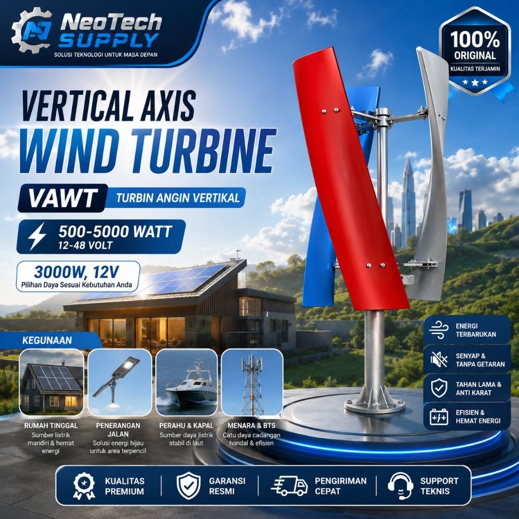 Vertical Exis Wind Turbine VAWT Turbin Angin 3000-5000 Watt 12V 24V-48V