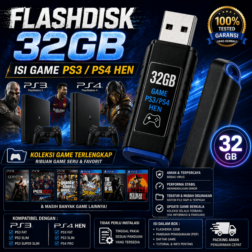 FLASHDISK 32 GB BERISI GAME PS3 / PS4 HEN | Praktis & Mudah