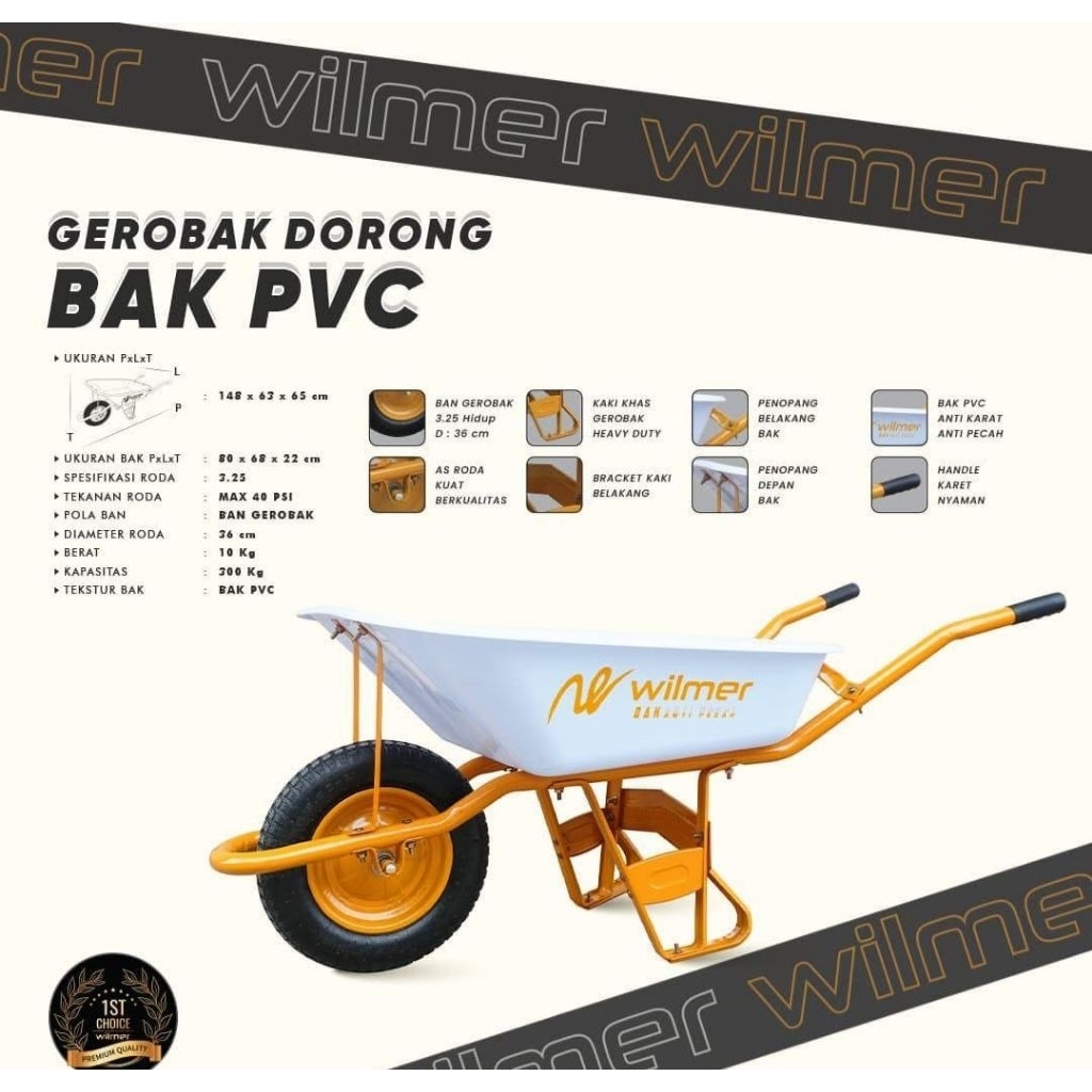 WILMER Gerobak Sorong PVC / Gerobak Dorong ABS / Gerobak Fiber Wilmer / Angkong  Dorong Gerobak PVC