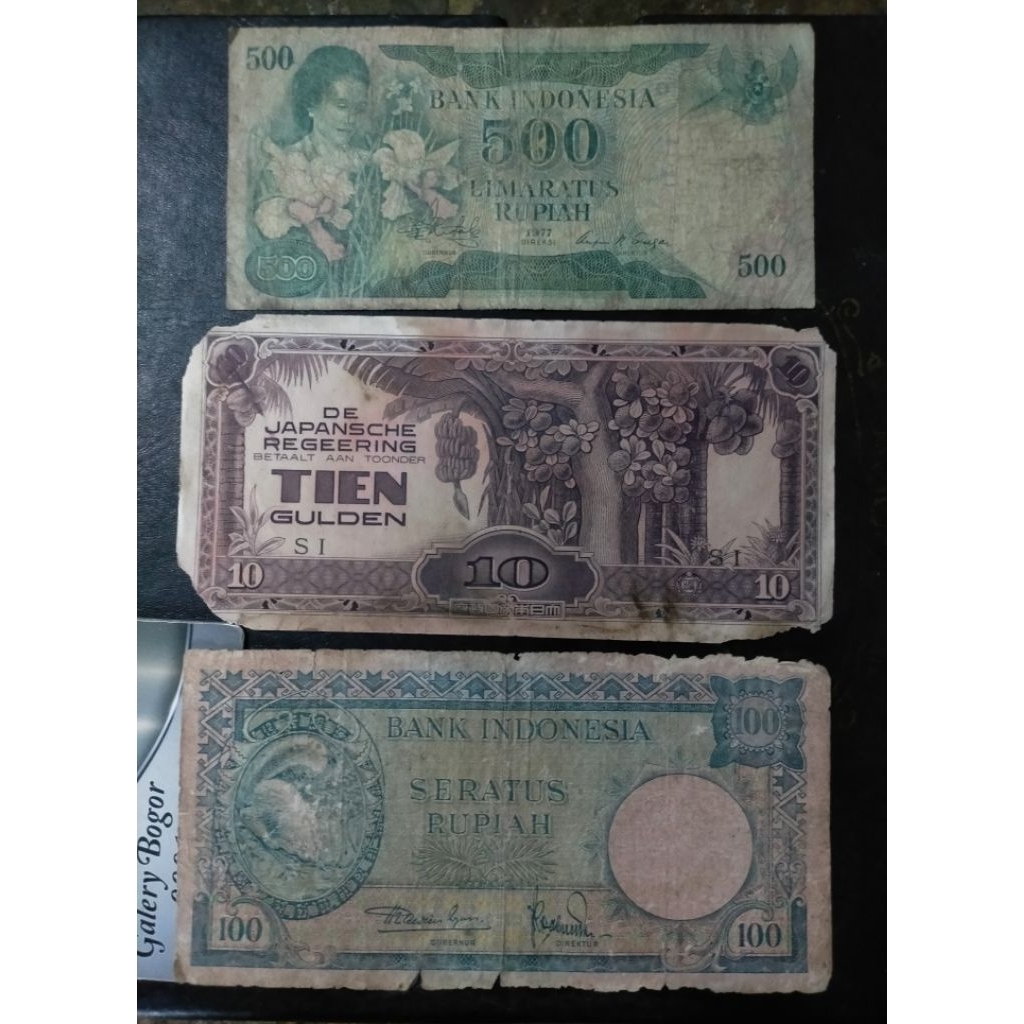 paket 3 lembar uang 500 anggrek 10 gulden jelek
