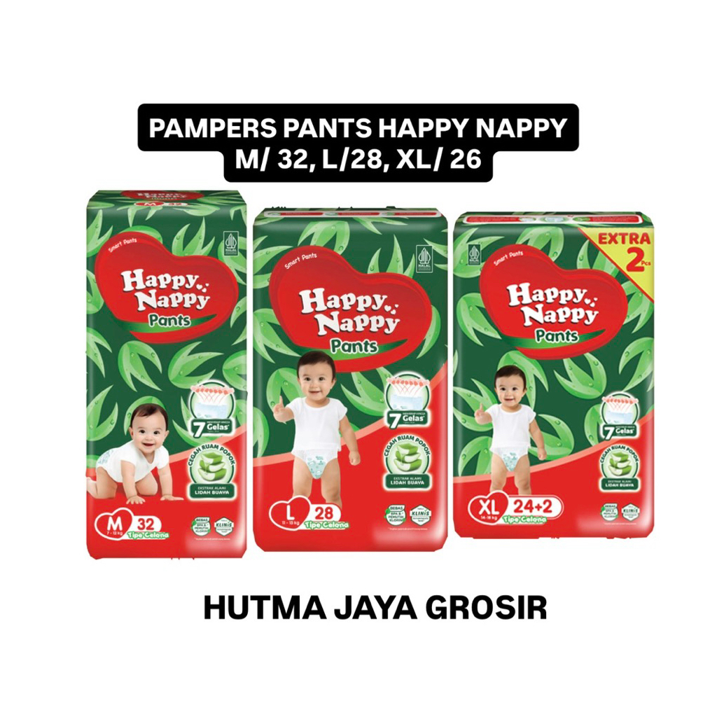 PAMPERS PANTS HAPPY NAPPY M/ 32, L/28, XL/ 26