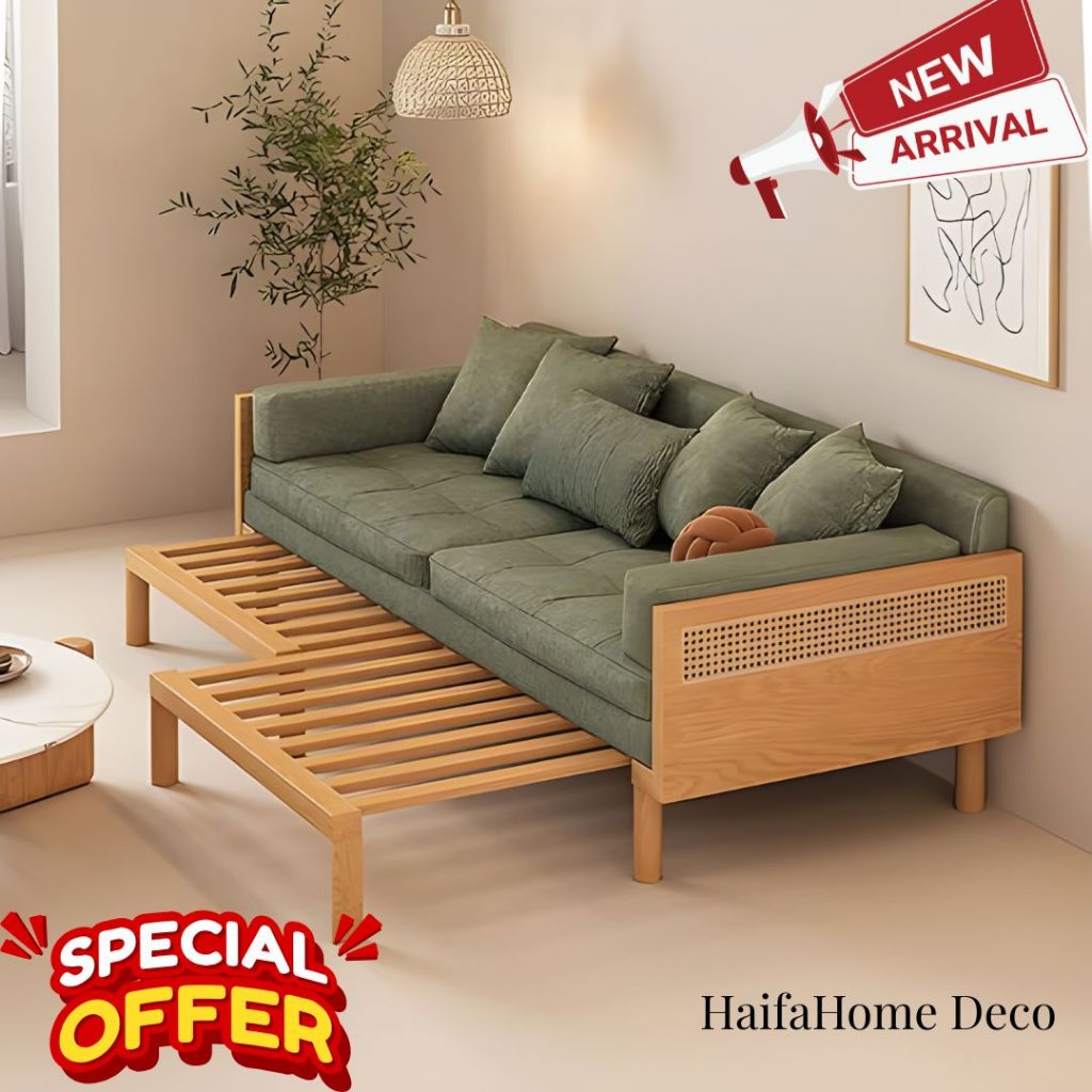 Sofa Bed Retro Scandavian | Sofa Bed Jati Rotan Minimalis Ruang Tamu