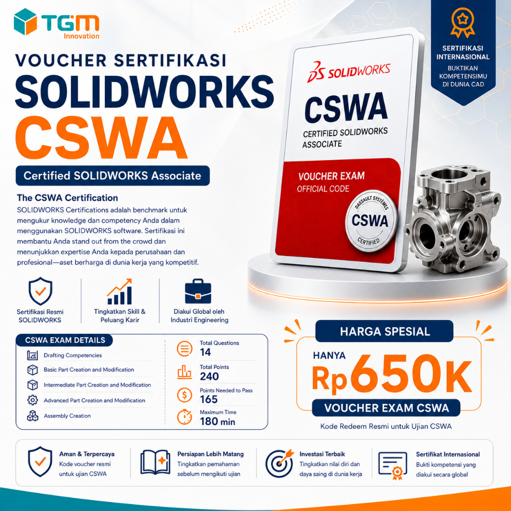VOUCHER ONLY  Sertifikasi SOLIDWORKS CSWA | Certified SOLIDWORKS Associate | Exam Code