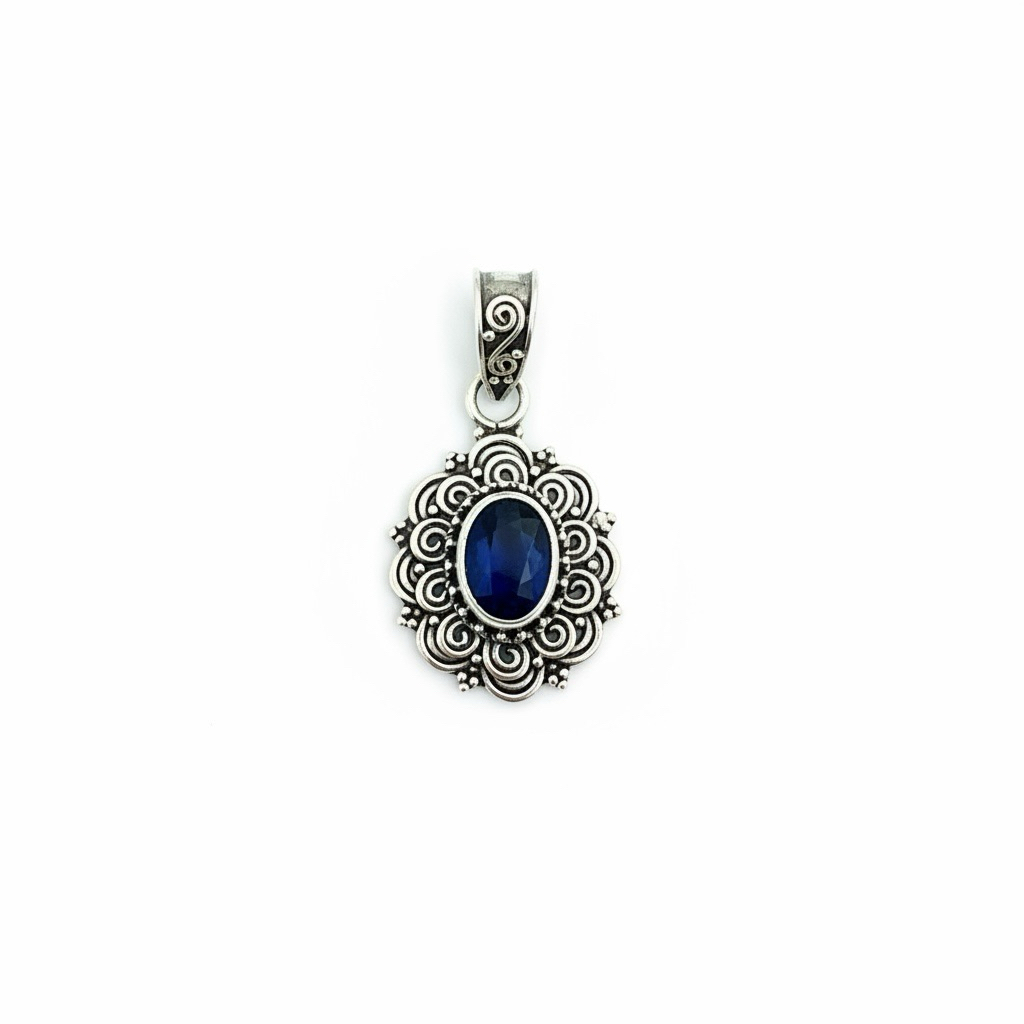 Liontin perak 925 dengan permata kyanite natural | Pendant silver 925 with natural kyanite stone | N